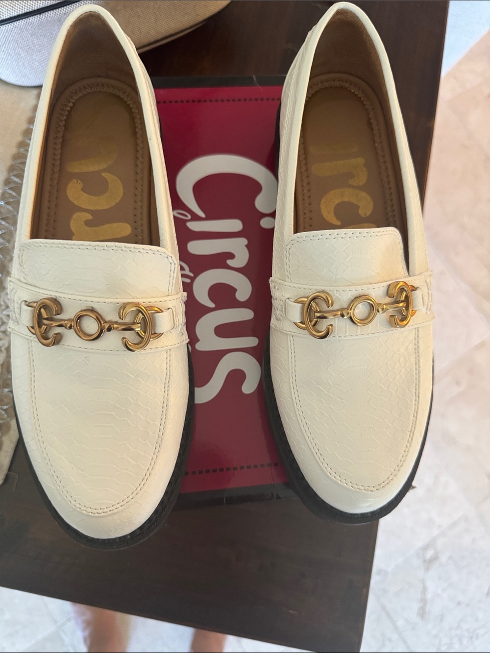 Circus by Sam Edelman Ivory Loafers with Gold Chain Accent